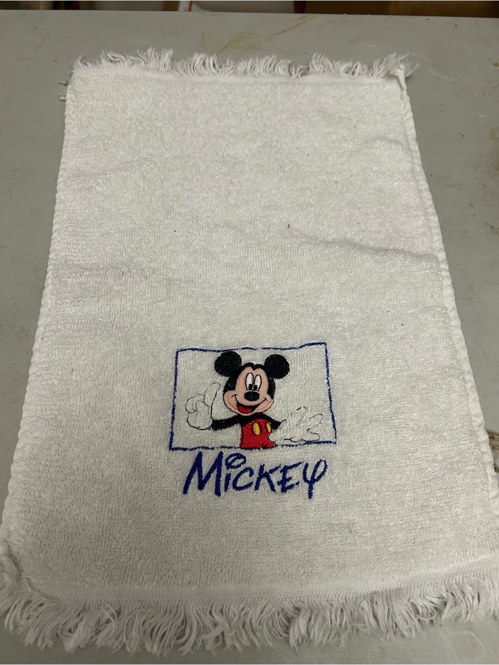 Mickey Embroidered White Cotton HandTowel 15”x11”